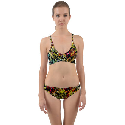 Abstract Color Chevron Fern Wrap Around Bikini Set