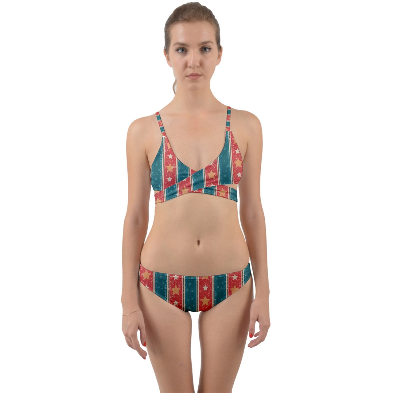 American Dream Stripes Wrap Around Bikini Set