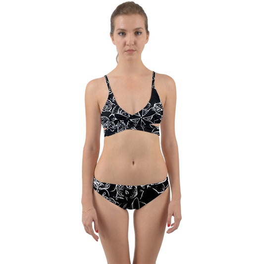 Black And White Plumeria Wrap Around Bikini Set