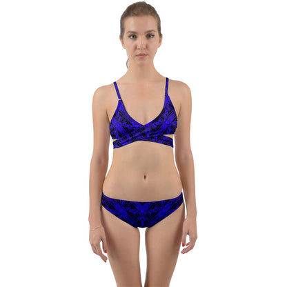 Blue And Black Fern Wrap Around Bikini Set