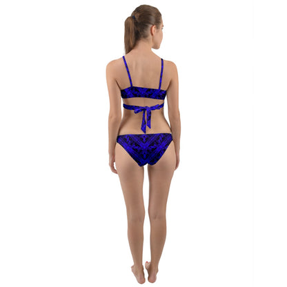 Blue And Black Fern Wrap Around Bikini Set