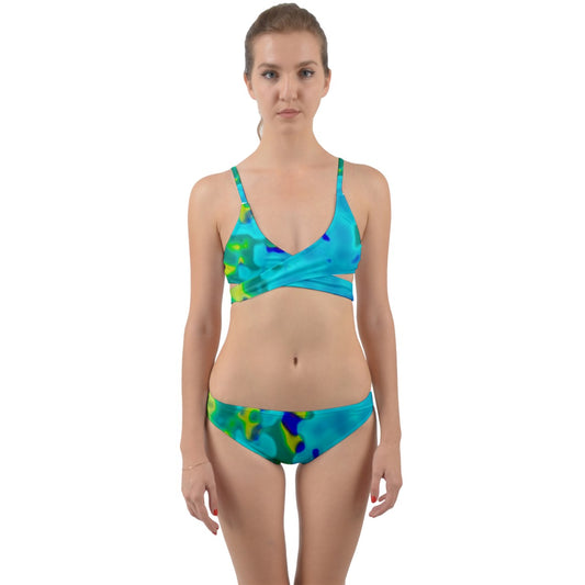 Blue And Green Noise Wrap Around Bikini Set