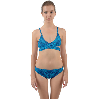 Blue Fern Chevron Wrap Around Bikini Set