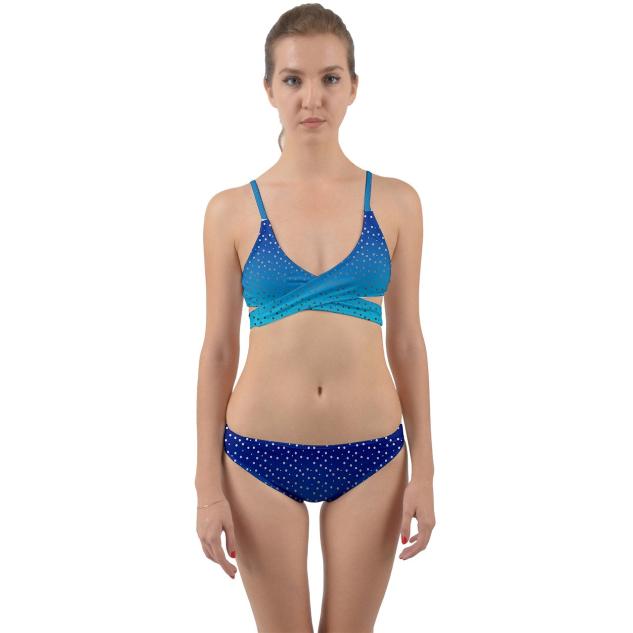 Blue Gradient With Gradient Dots Wrap Around Bikini Set