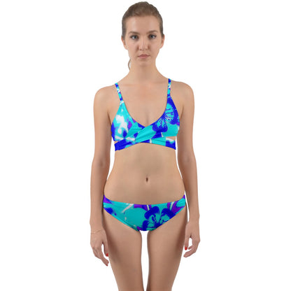 Blue Hibiscus   Wrap Around Bikini Set