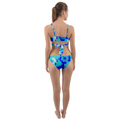 Blue Hibiscus   Wrap Around Bikini Set