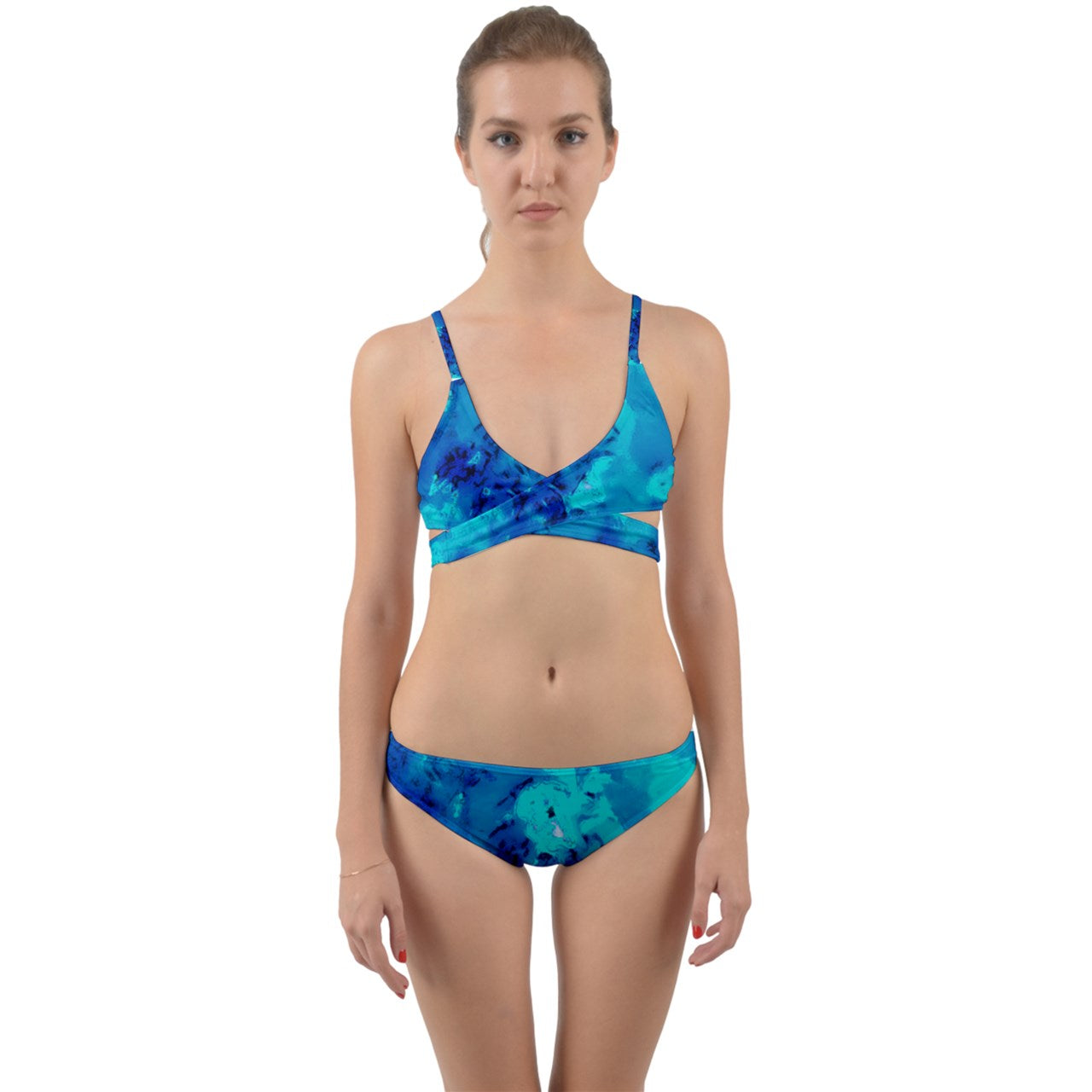 Blue Hibiscus Impressionist Wrap Around Bikini Set