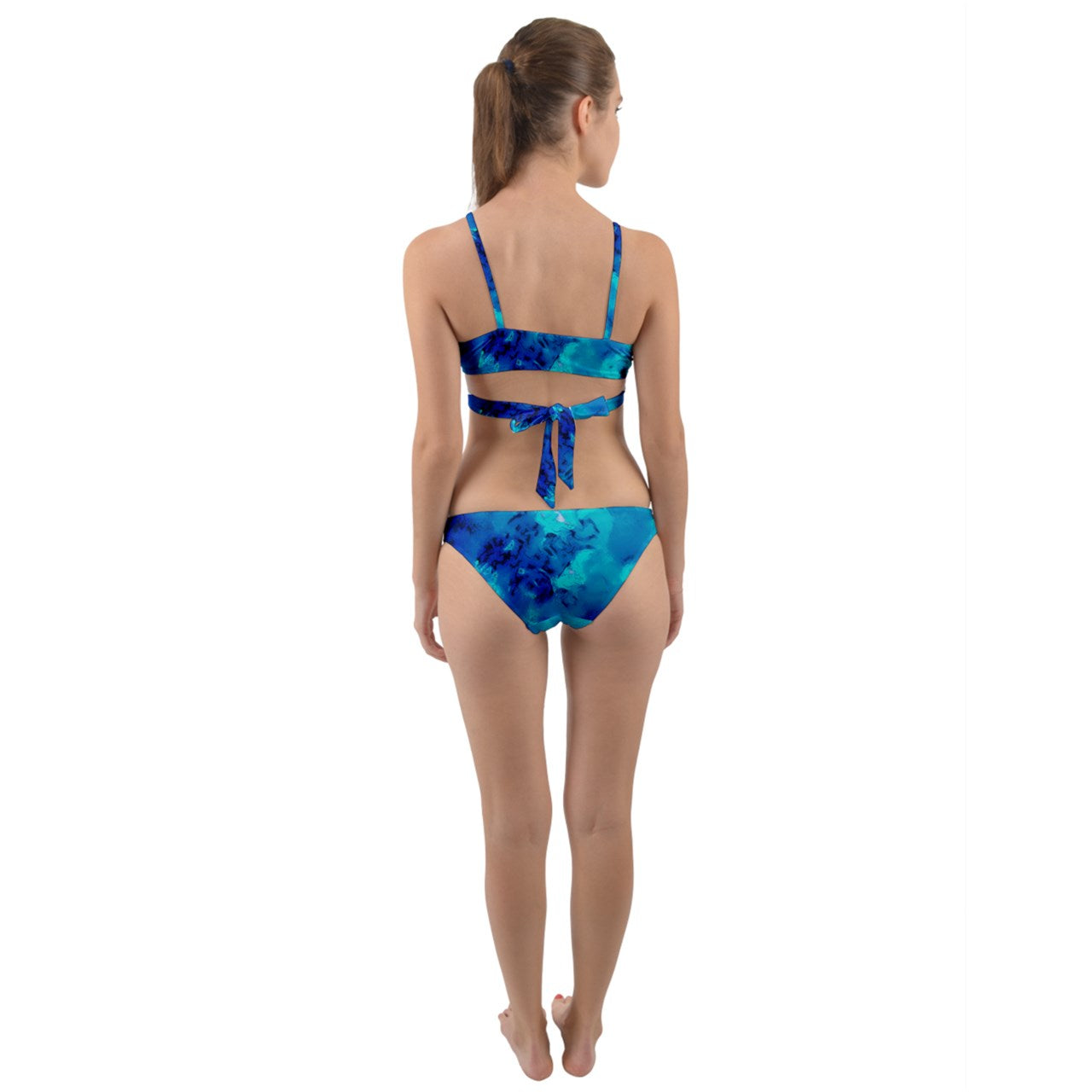 Blue Hibiscus Impressionist Wrap Around Bikini Set