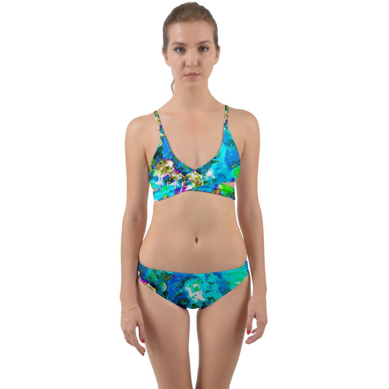 Blue Hibiscus Impressionist Wrap Around Bikini Set