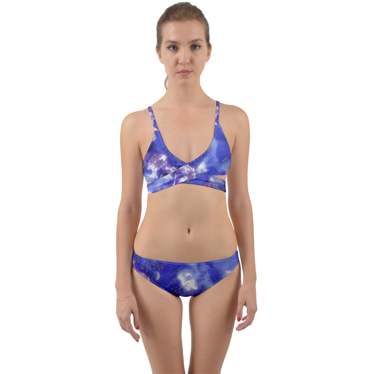 Blue Hibiscus Impressionist  Wrap Around Bikini Set