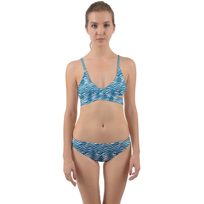 Blue Wavy Lines Wrap Around Bikini Set