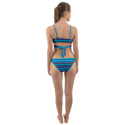 Blues Stripes Hibiscus Wrap Around Bikini Set