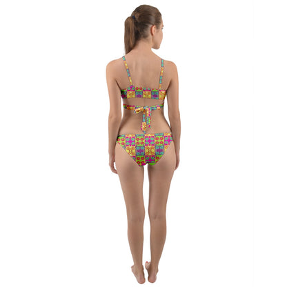 Bright Hibiscus Checkerboard Wrap Around Bikini Set