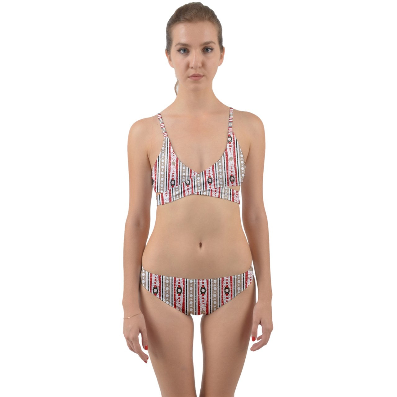 Cherry Cake Stripes Wrap Around Bikini Set