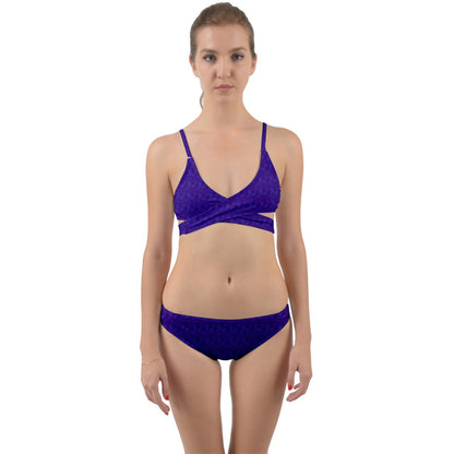 Dark Blue Wavy Wrap Around Bikini Set