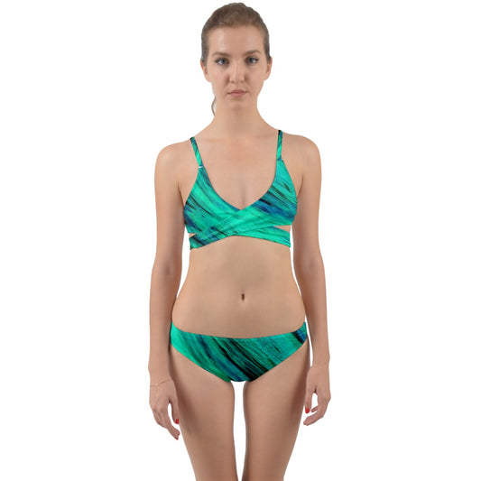 Dark Green Wave Wrap Around Bikini Set