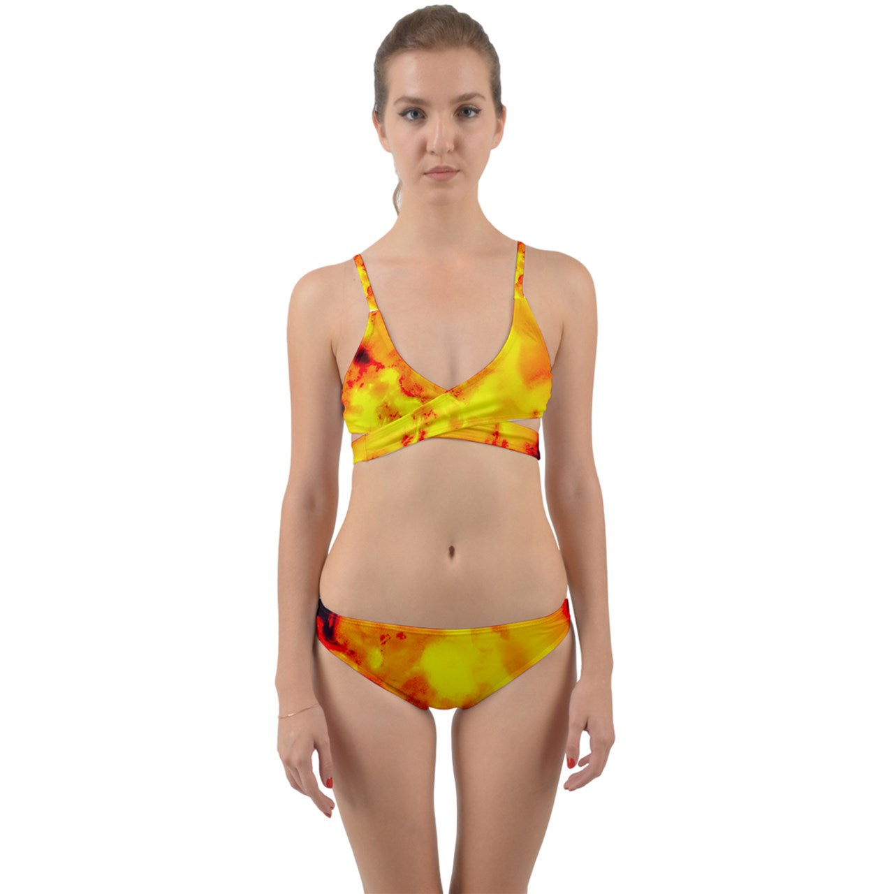 Fire Hibiscus Impressionist Wrap Around Bikini Set