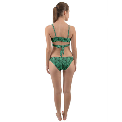 Green And Black Wavy Lines 1 Wrap Around Bikini Set