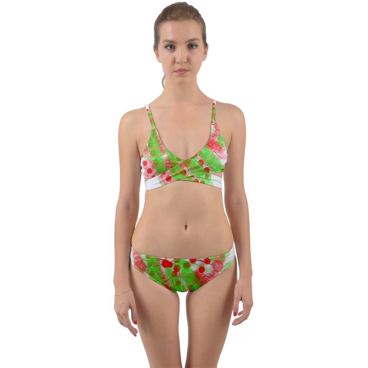 Green And Red Berries Wrap Around Bikini Set