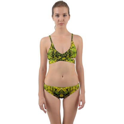 Green And Yellow Leaves Wrap Around Bikini Set