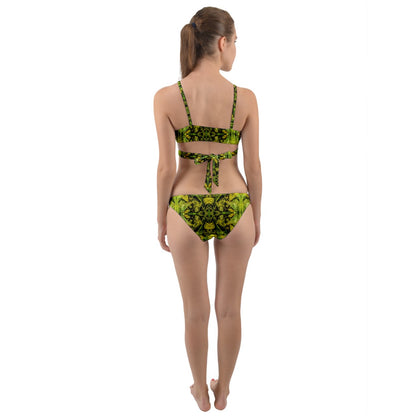 Green And Yellow Leaves Wrap Around Bikini Set