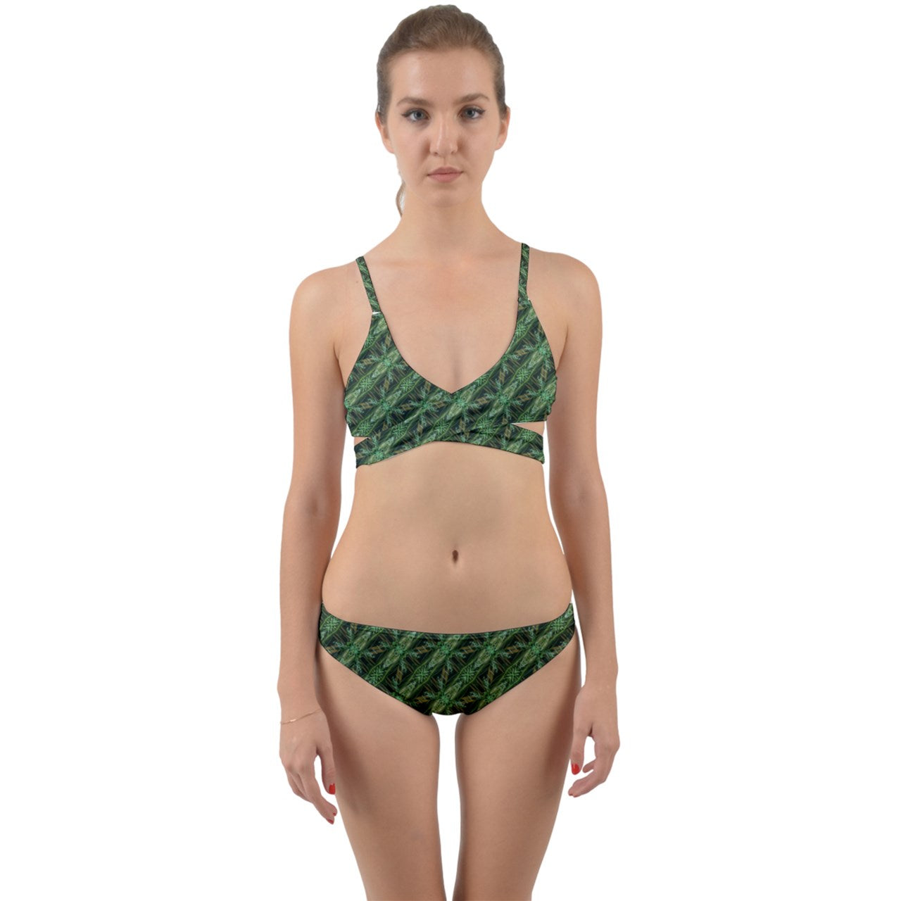 Green Fern  Wrap Around Bikini Set