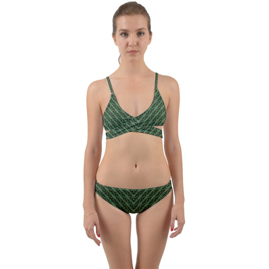 Green Fern Chevron Wrap Around Bikini Set