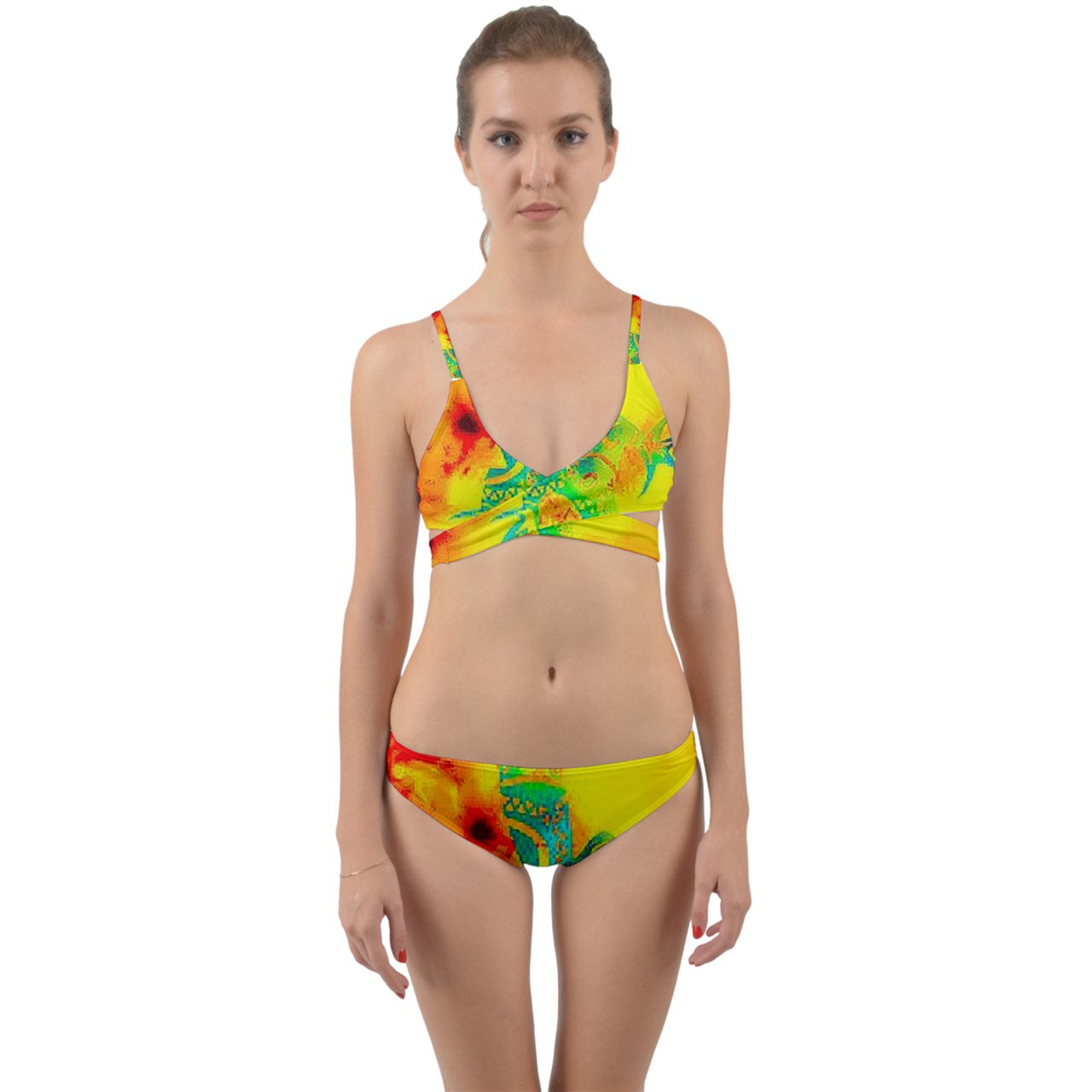 Green Gecko On Orange Wrap Around Bikini Set