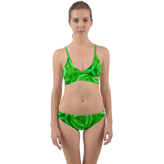 Green Geometric Wrap Around Bikini Set