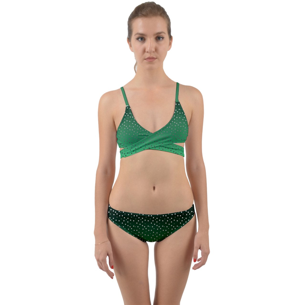 Green Gradient With Gradient Dots Wrap Around Bikini Set