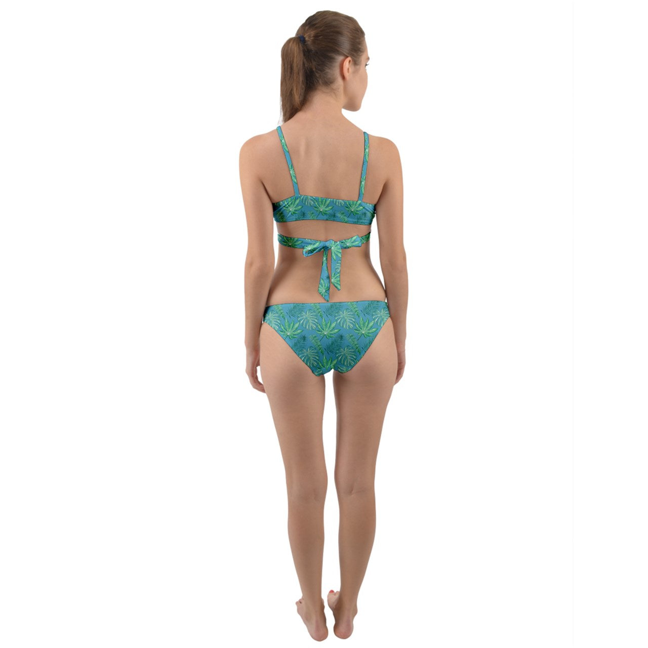 Green Monstera Wrap Around Bikini Set