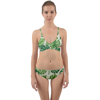 Green Monstera Wrap Around Bikini Set