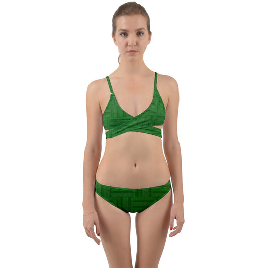 Green Mudcloth Wrap Around Bikini Set