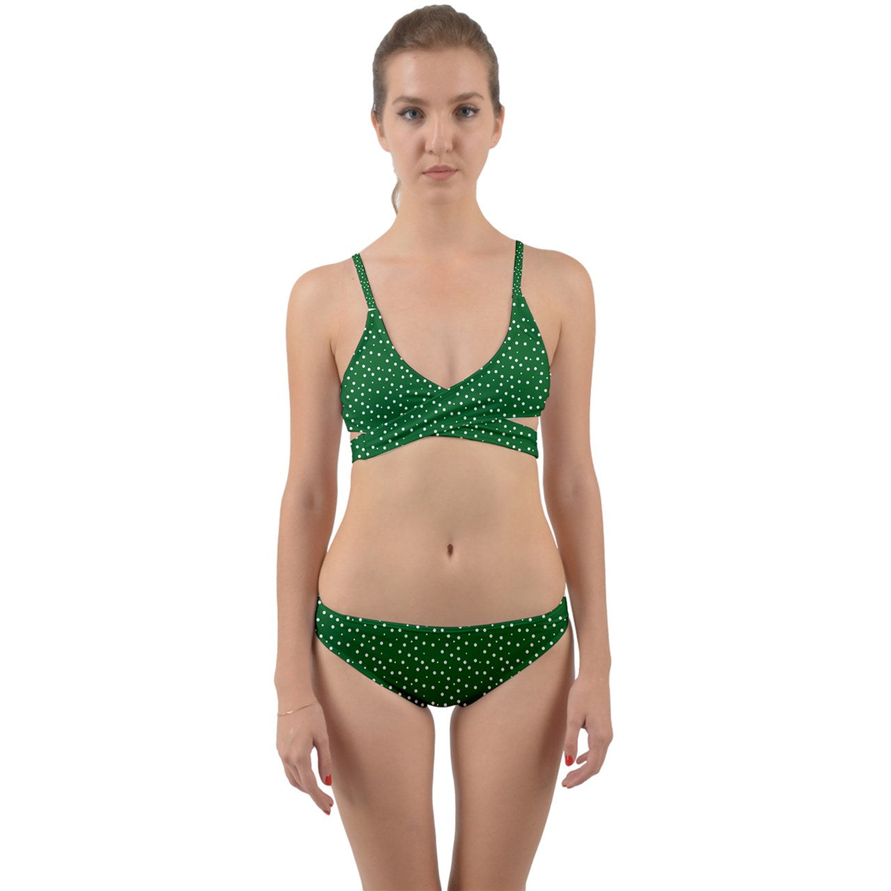 Green With Dots Wrap Around Bikini Set