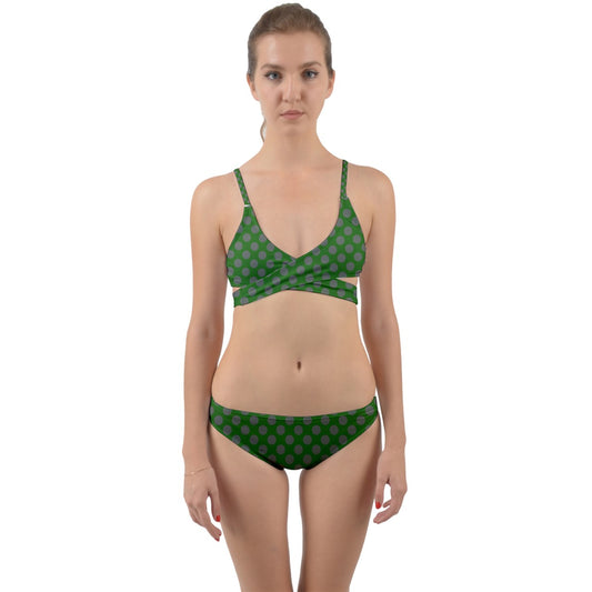 Green With Gray Dots Wrap Around Bikini Set