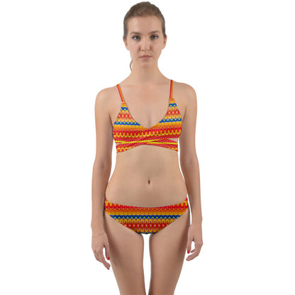 Hibiscus Stribes Wrap Around Bikini Set