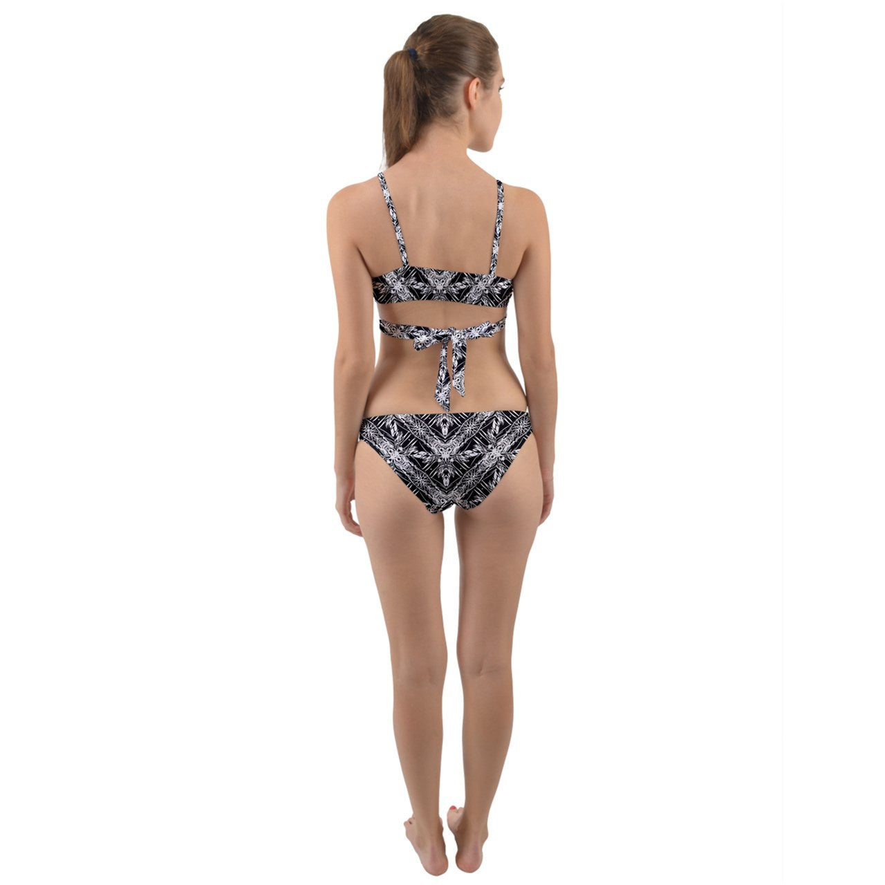 Large Black And White Fern Wrap Around Bikini Set