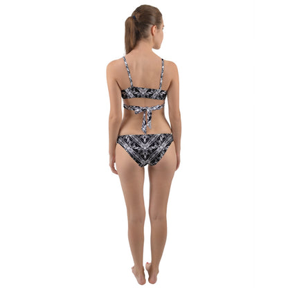 Large Black And White Fern Wrap Around Bikini Set