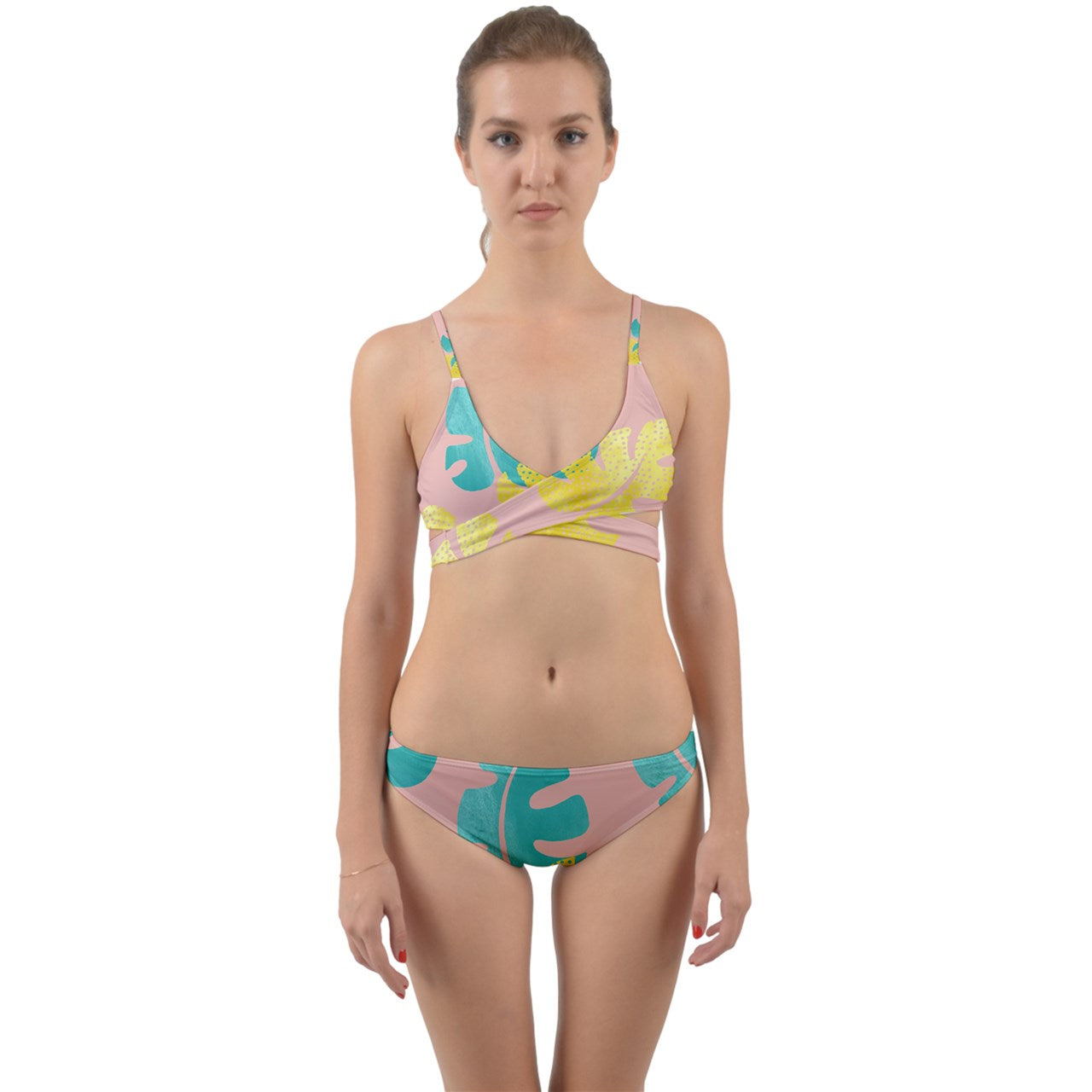 Large Monstera Leaves Wrap Around Bikini Set