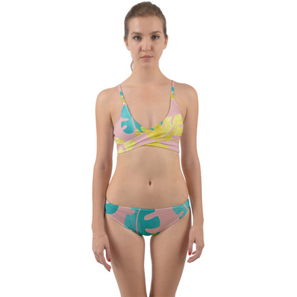 Large Monstera Leaves Wrap Around Bikini Set