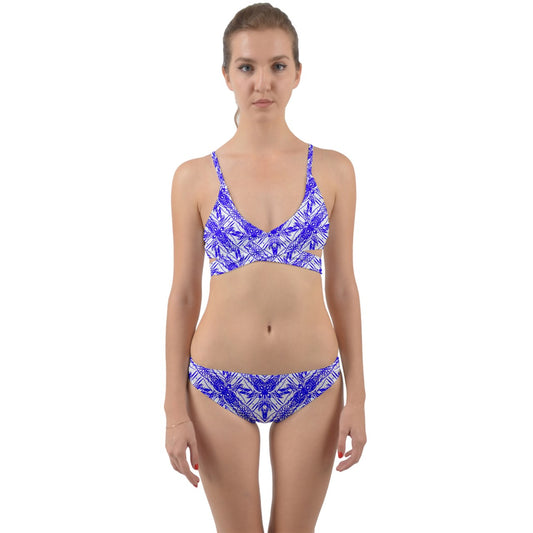 Light Blue And White Fern Wrap Around Bikini Set