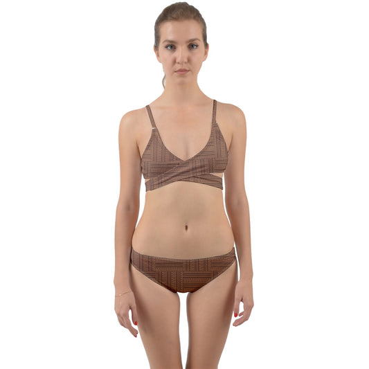 Light Brown Mudcloth Wrap Around Bikini Set