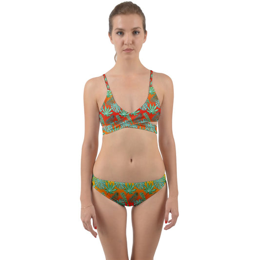 Monstera And Palm On Gradient Wrap Around Bikini Set