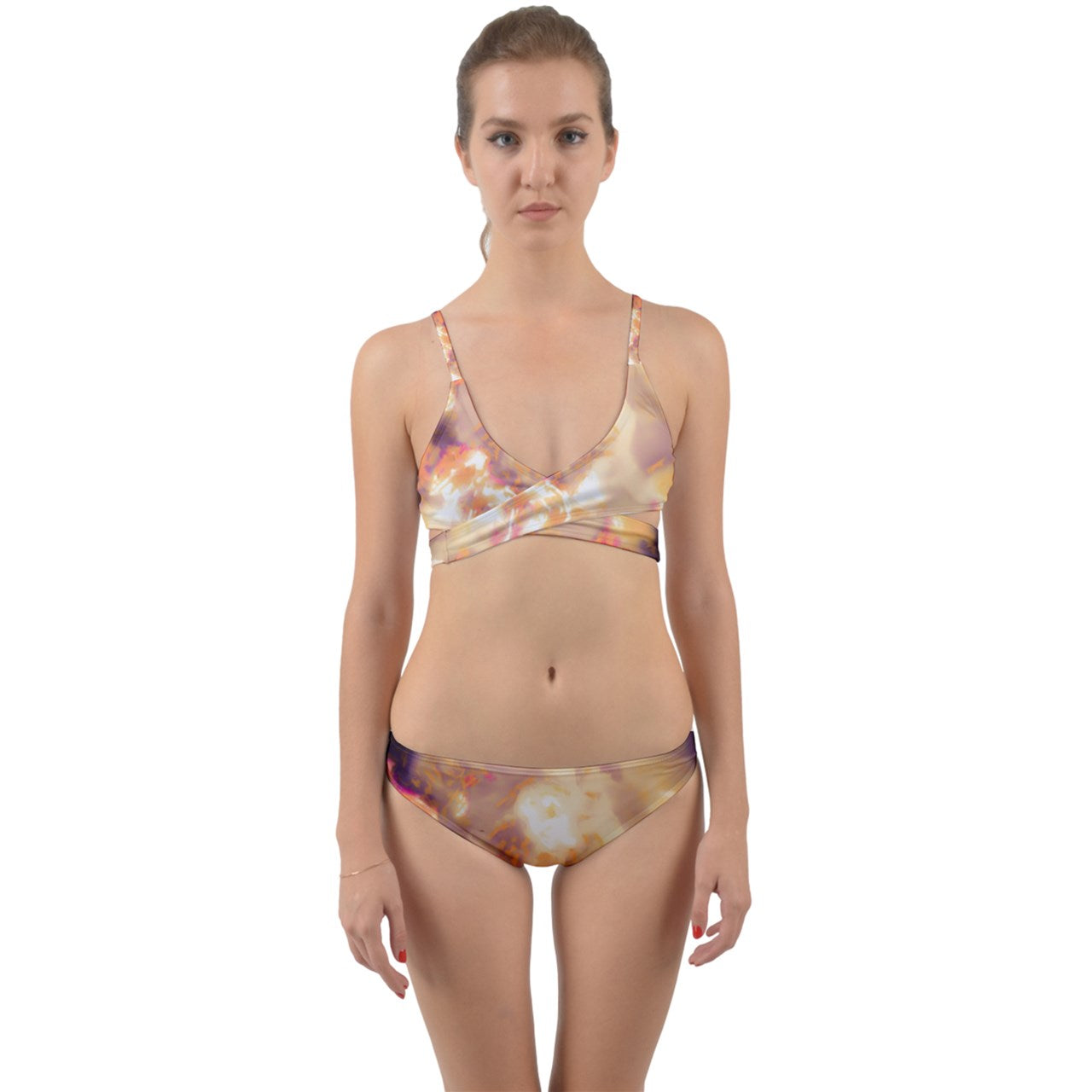 Muted Hibiscus Impressionist Wrap Around Bikini Set