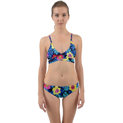 Tropical Flowers And Ladybugs Inverted Wrap Around Bikini Set