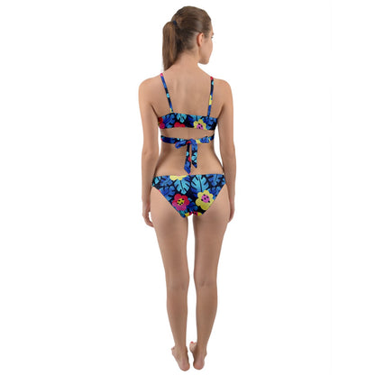 Tropical Flowers And Ladybugs Inverted Wrap Around Bikini Set