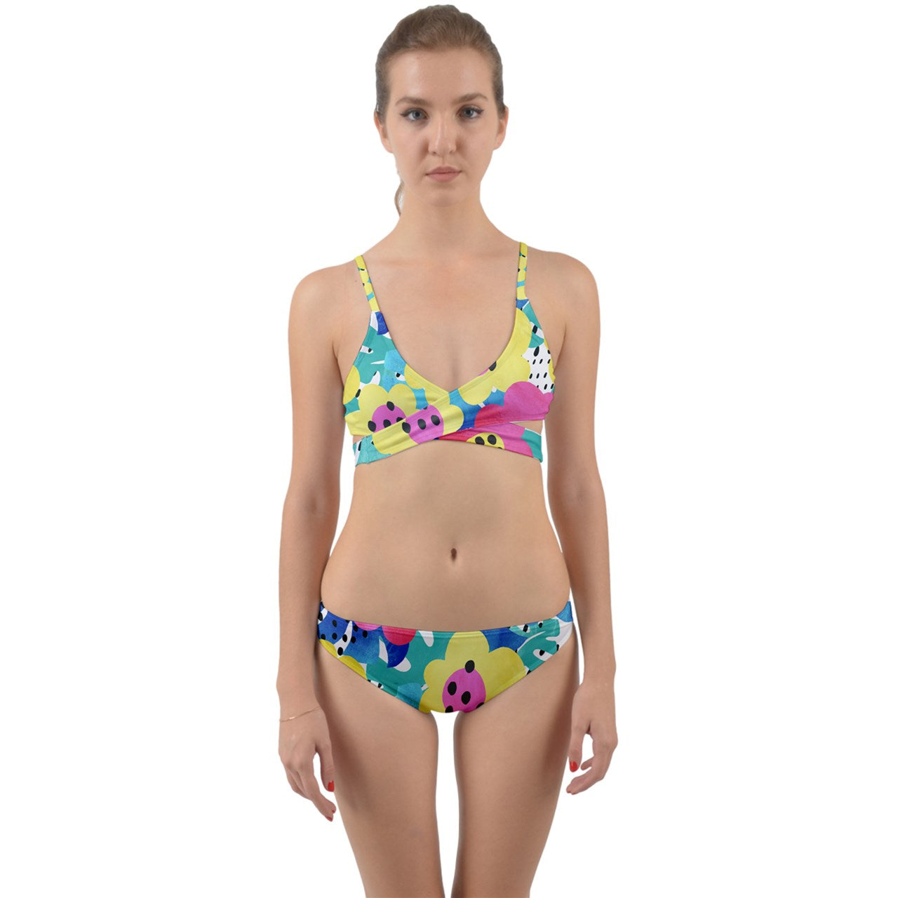 Tropical Flowers And Ladybugs Wrap Around Bikini Set