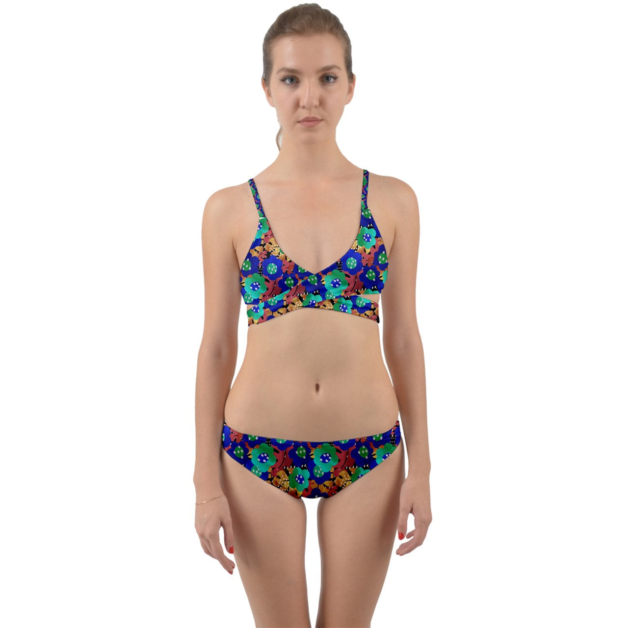 Tropical Flowers Inverted Wrap Around Bikini Set