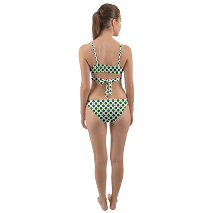 White With Green Polka Dots Wrap Around Bikini Set