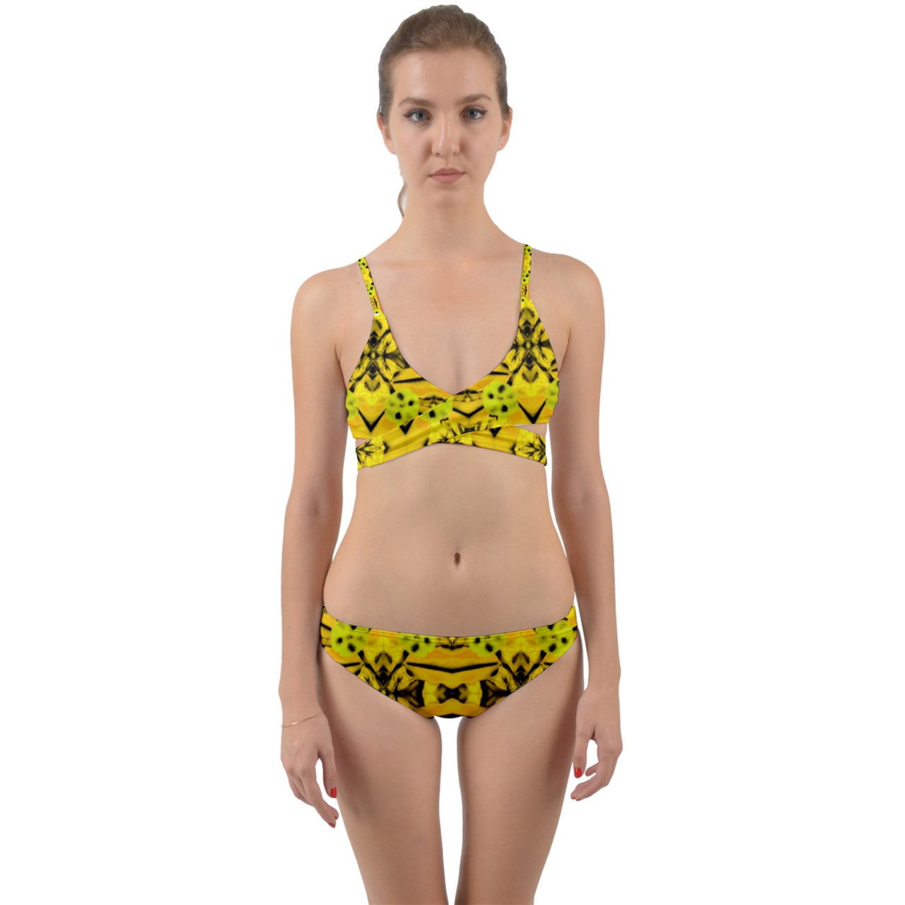 Yellow And Black Ginger Wrap Around Bikini Set